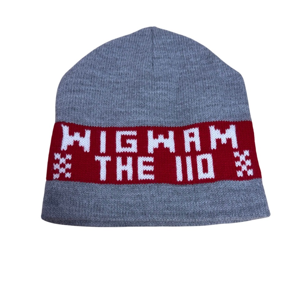 Wigwam The 110 Beanie Hat Grey Red White Knit‎ Acrylic Made in USA Mens Womens